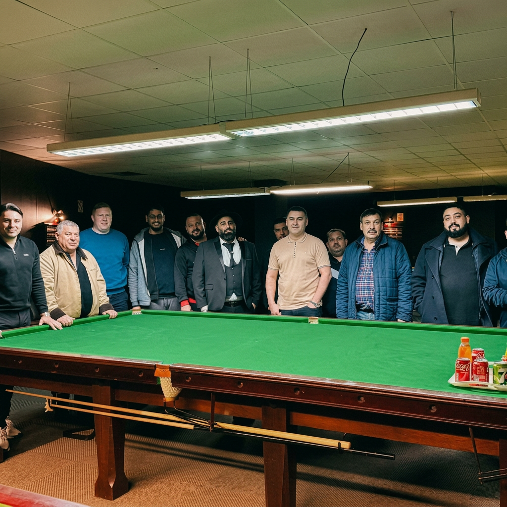 Group gathering at local snooker hall