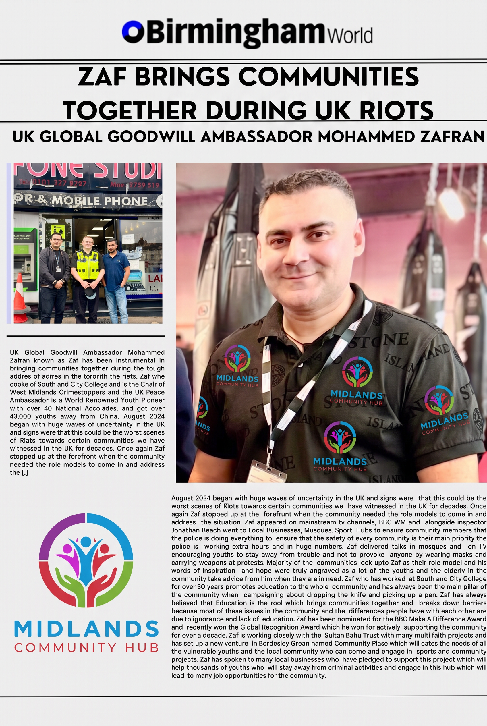 Birmingham World feature: Zaf brings communities together during UK riots