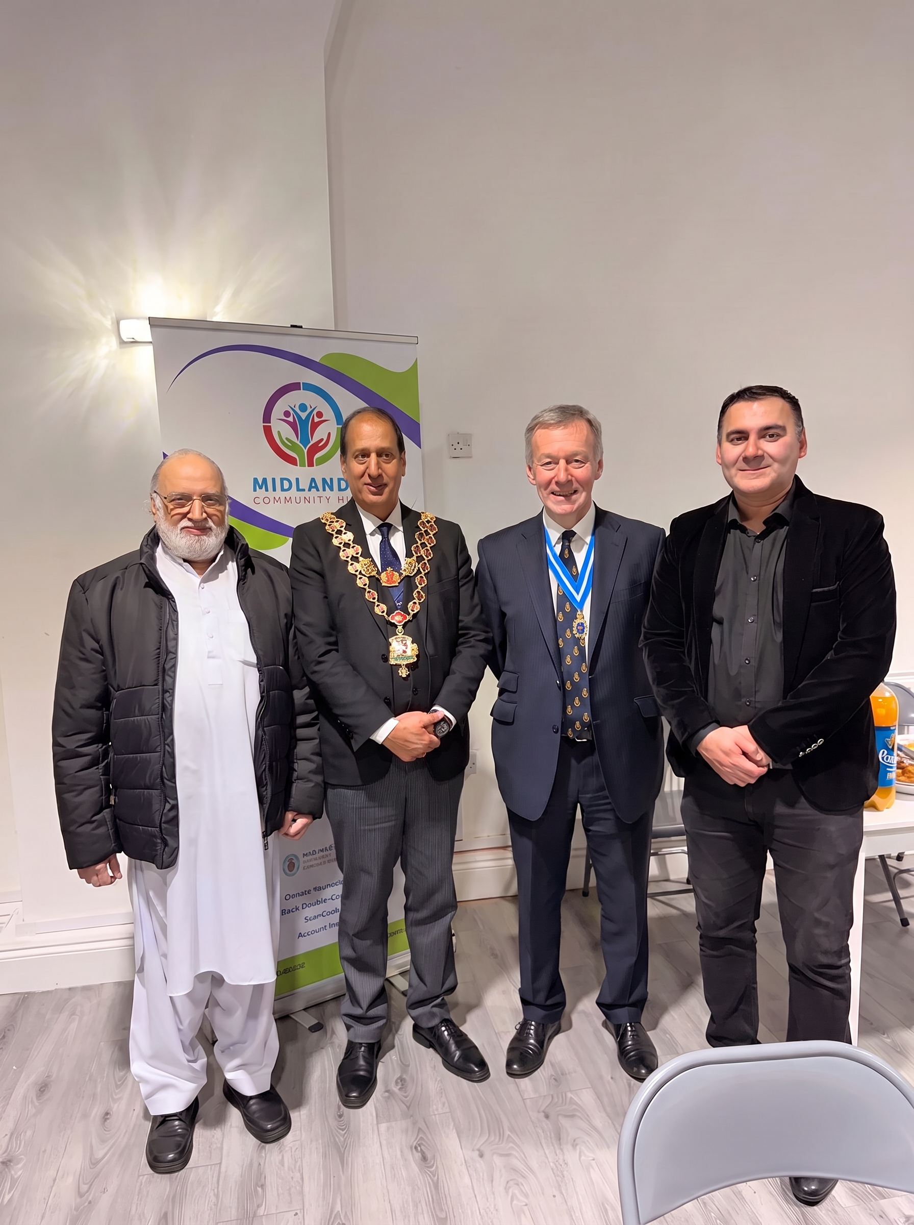 Midlands Community Hub founder with Lord Mayor and High Sheriff at fundraising event